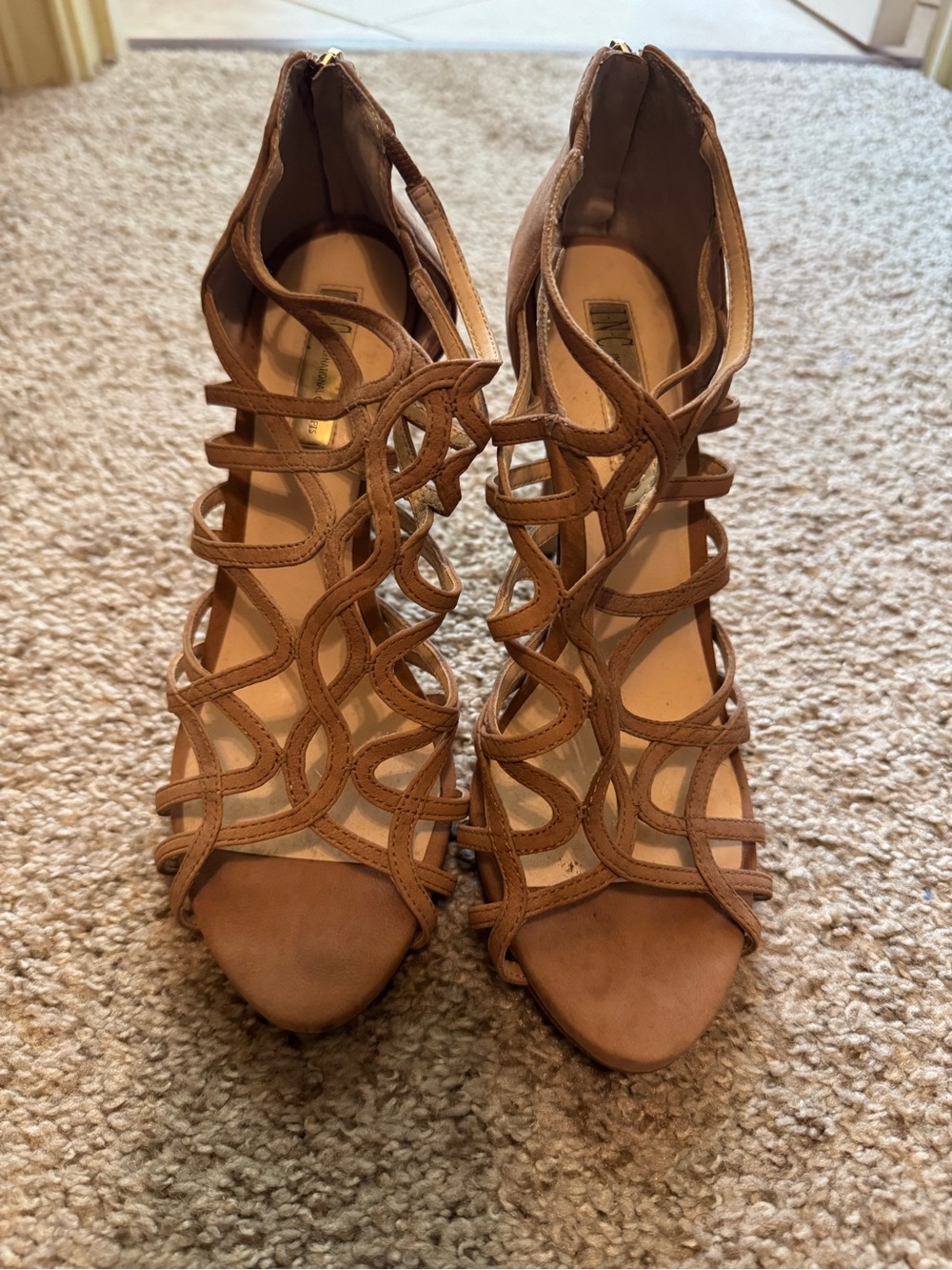 INC International Concepts Tan Strappy Cutout High Heels